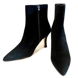 Lisa Vicky Art Pointed Toe Kitten Heel Bootie Black Suede Leather Size 10 M